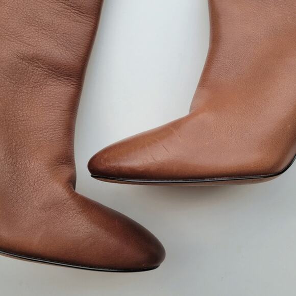 J Crew Leather Mid-Calf Stacked Anya Boot in Cognac Brown Size 8.5 - Picture 2 of 9